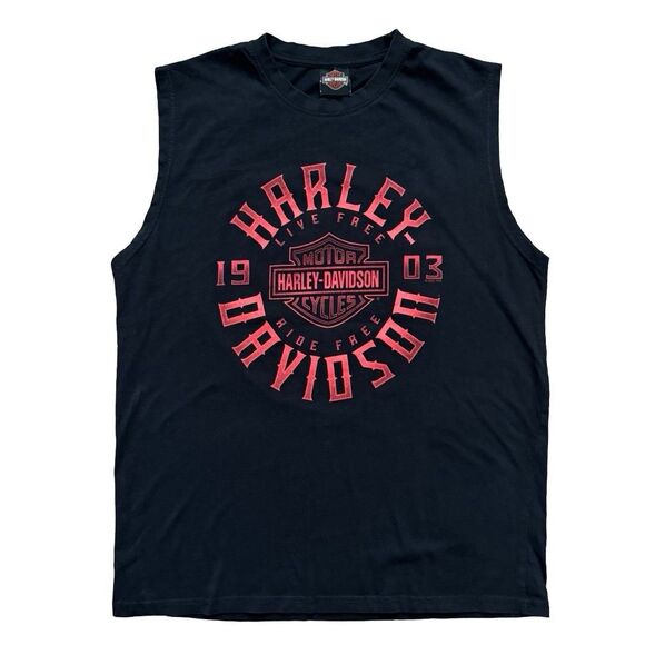 Harley-Davidson Sleeveless Muscle Tee Men’s L Black Crystal River FL Mermaid - Picture 1 of 9